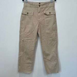 Veronica Beard Womens‎ Blake Pants 27 Tan Khaki Cotton High Rise Pocket Raw Hem